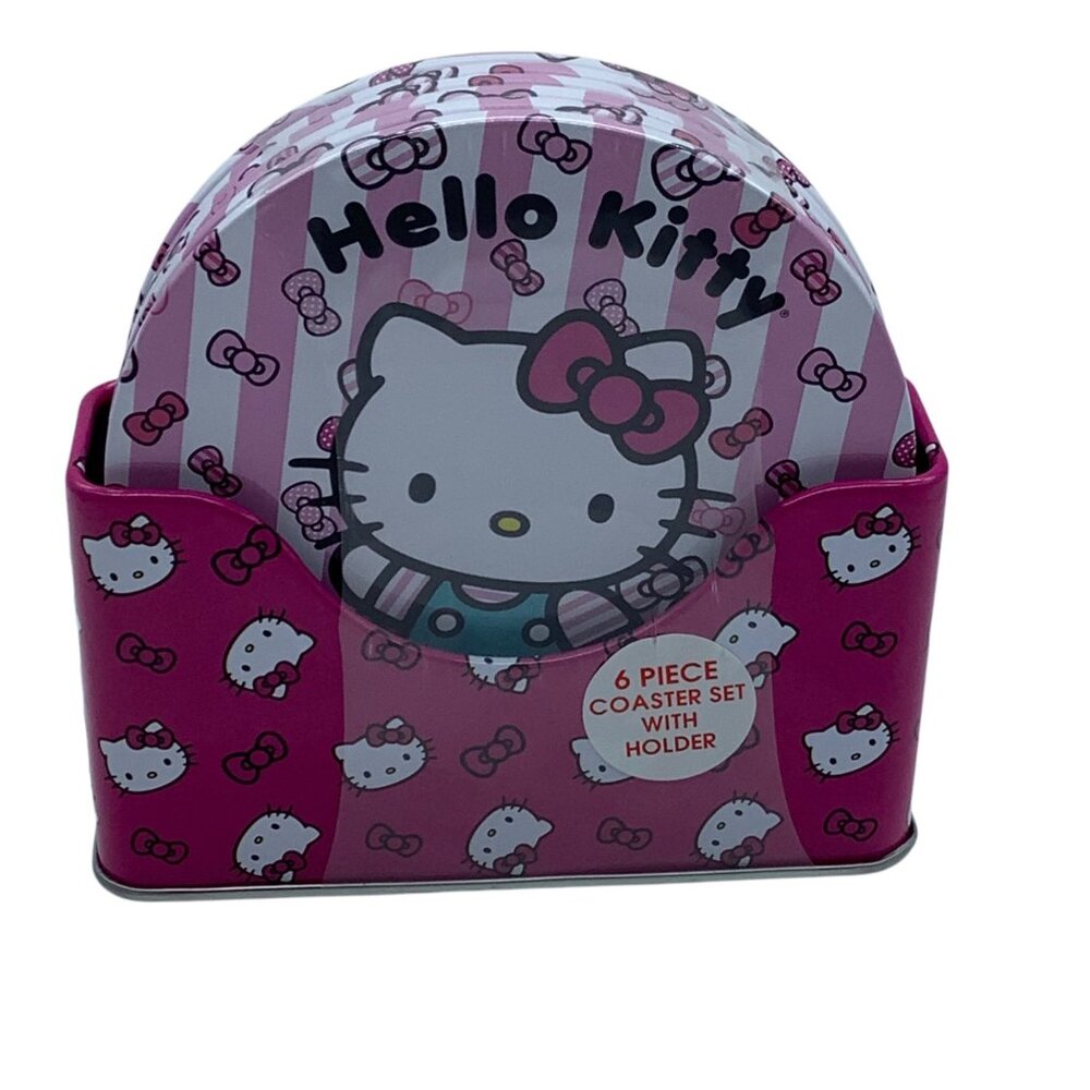 Hello Kitty 6 Piece Coaster Set With Holder By Sanrio‎ NEW The Tin Box Company
